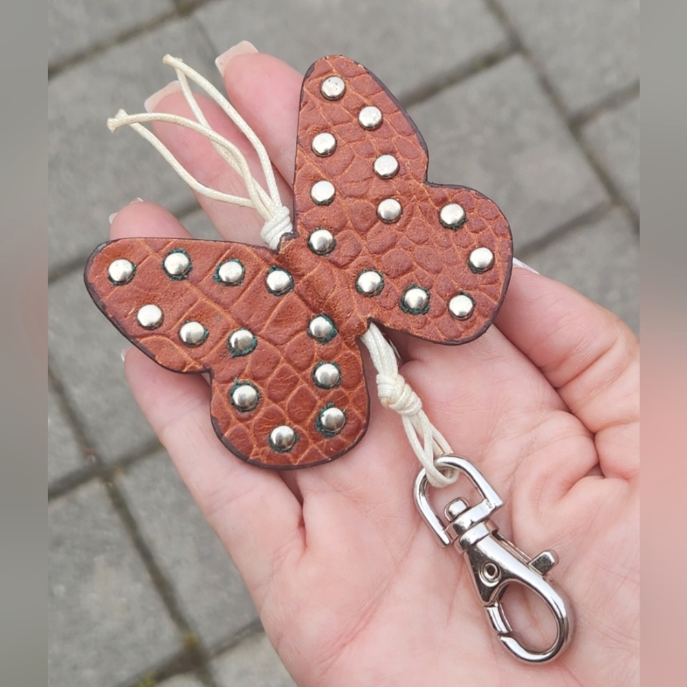 Anthropologie Butterfly Brown Leather Studded Purse Charm